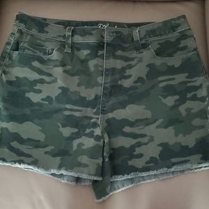 Camo denim shorts